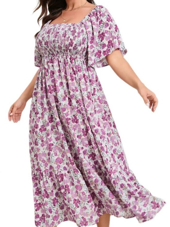 Dresses & Skirts - Floral Smocked Maxi Dress in Lavender Pink